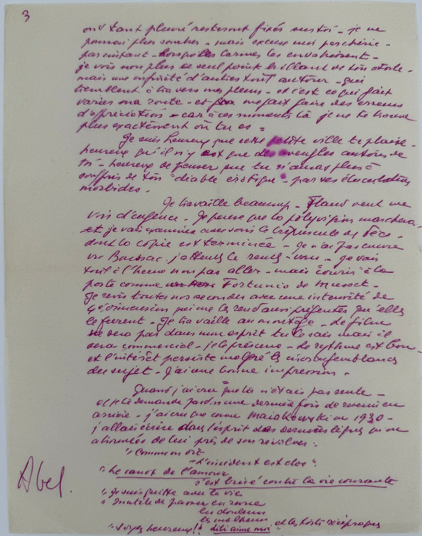 Lettre autographe signée, Abel Gance à Nelly Kaplan