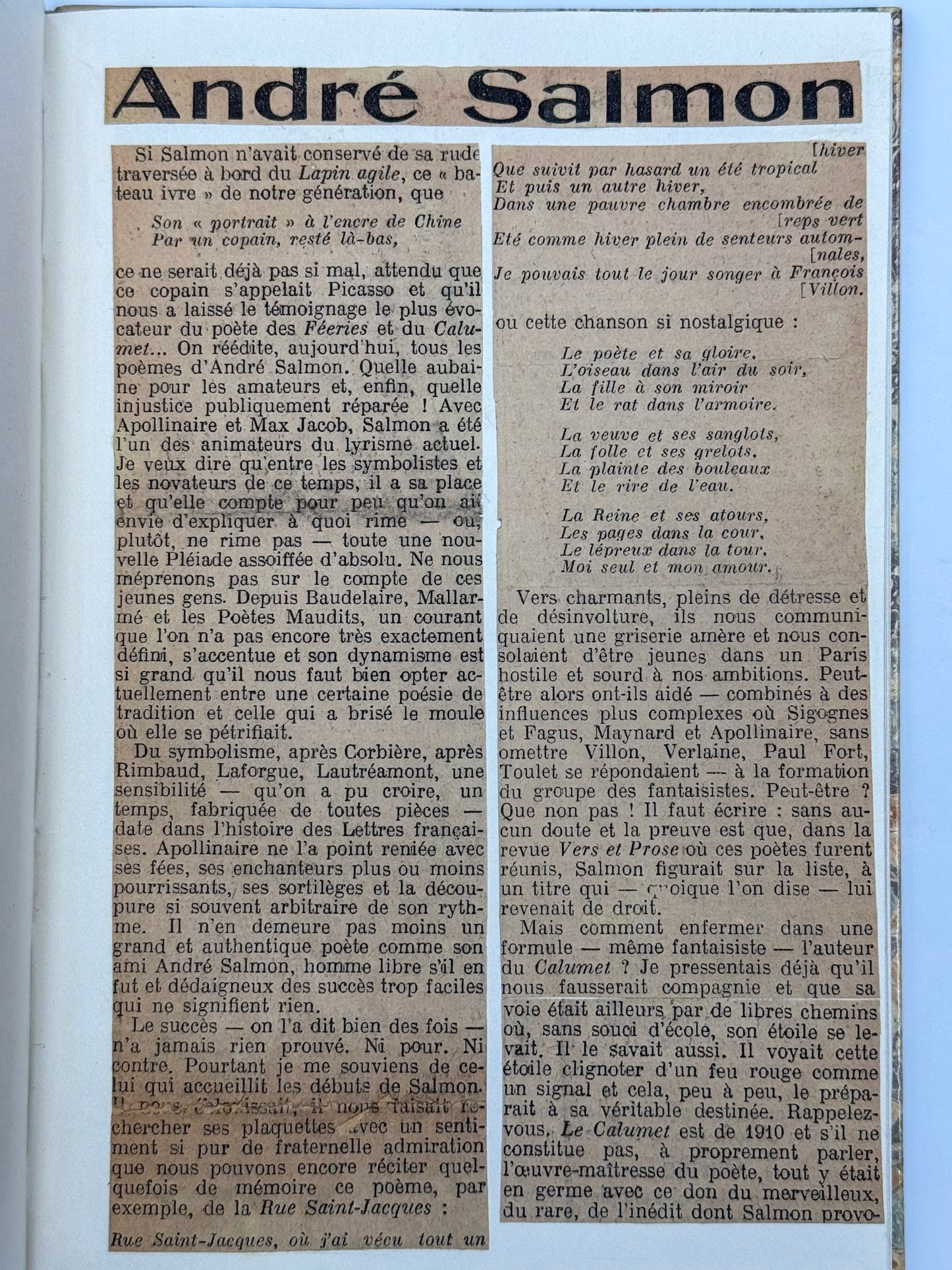 M.A.S., André Salmon, 28 février 1912 ; 5 pages In-8