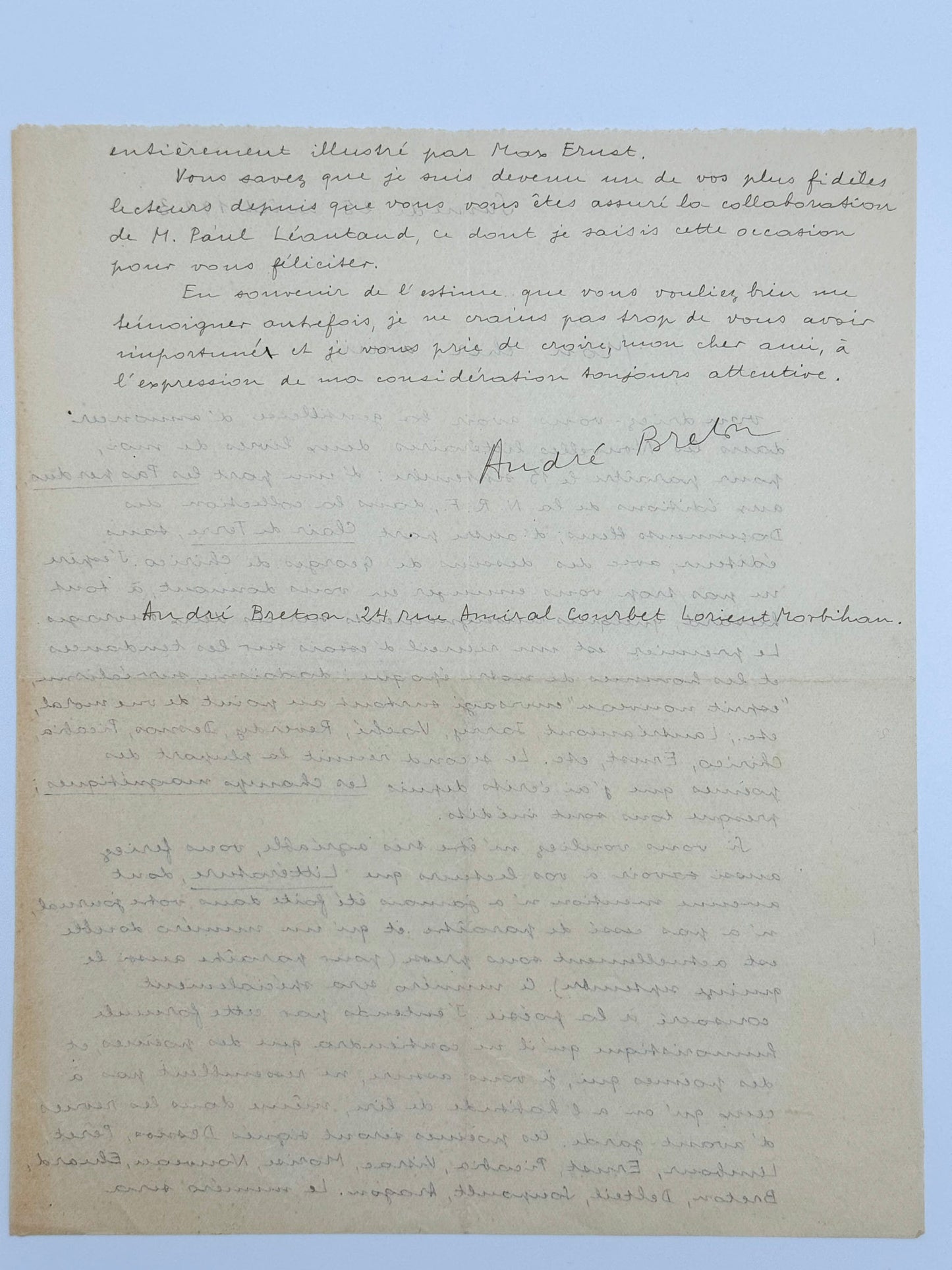 L.A.S. André Breton à Maurice Martin du Gard
