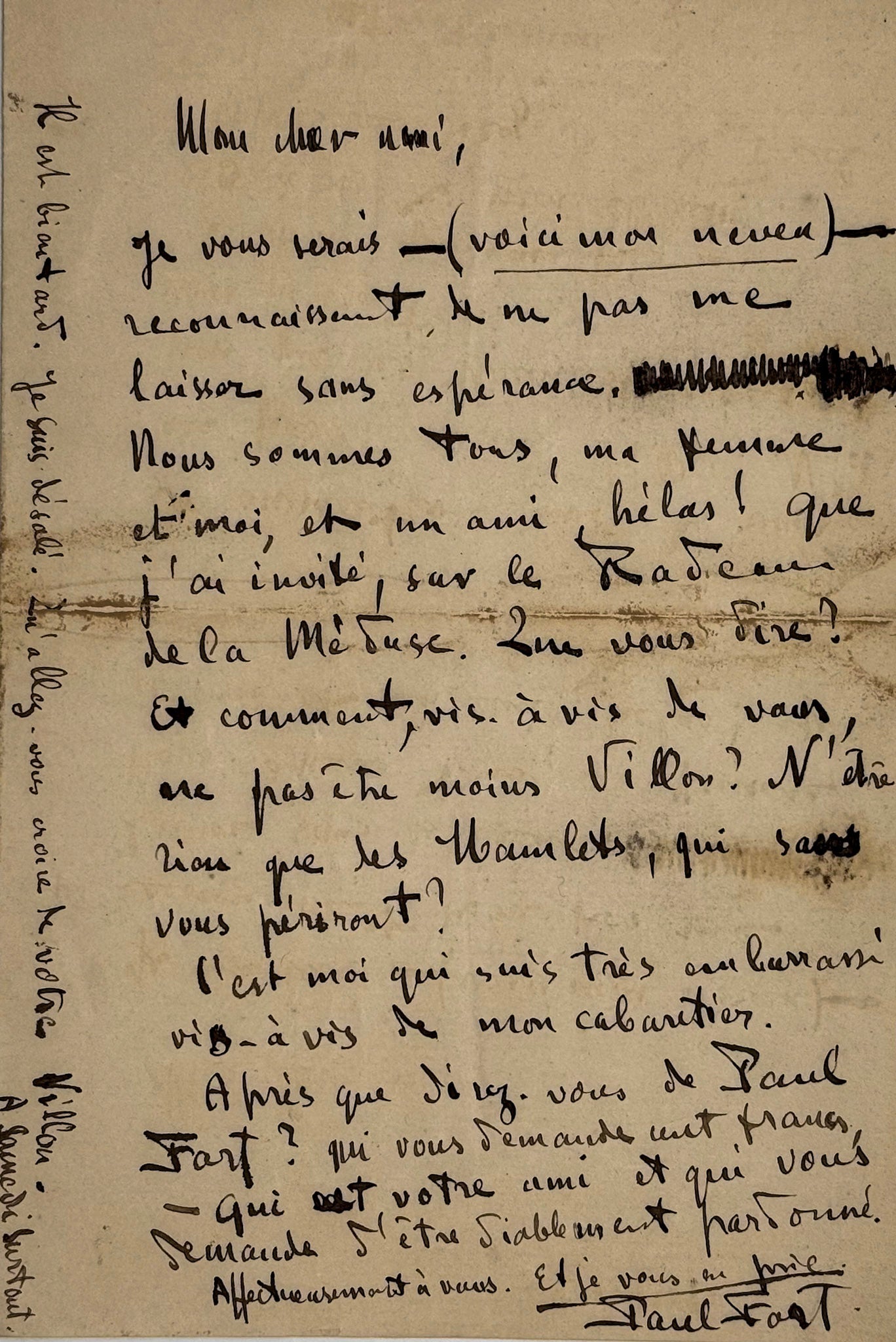 Autograph letter signed, Paul Fort