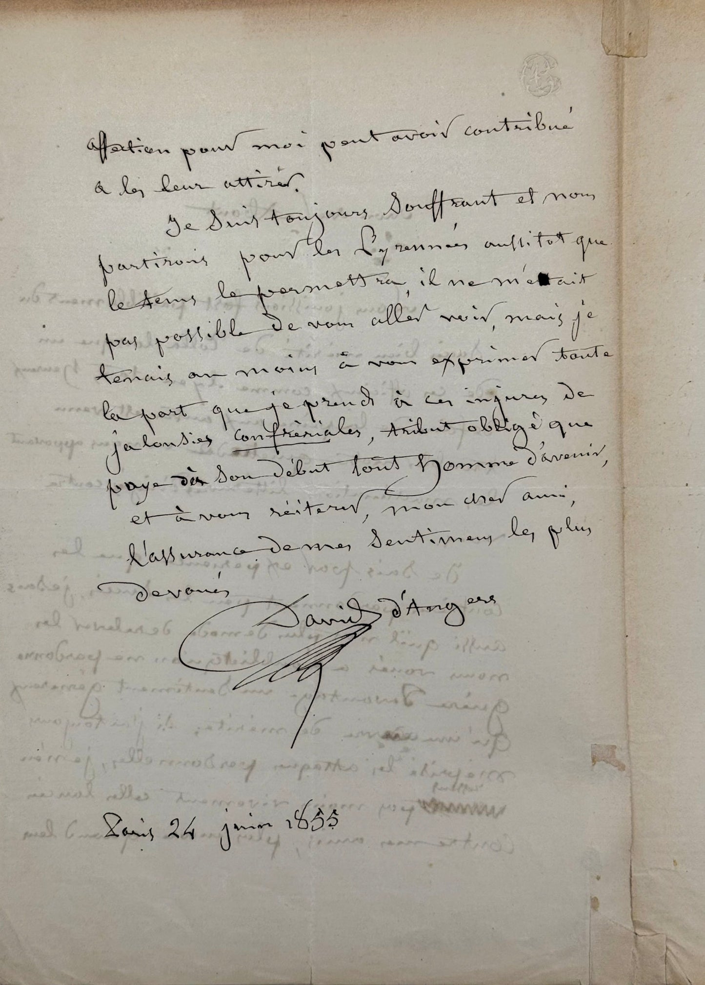 Autograph letter signed, David d'Angers to Edmond About