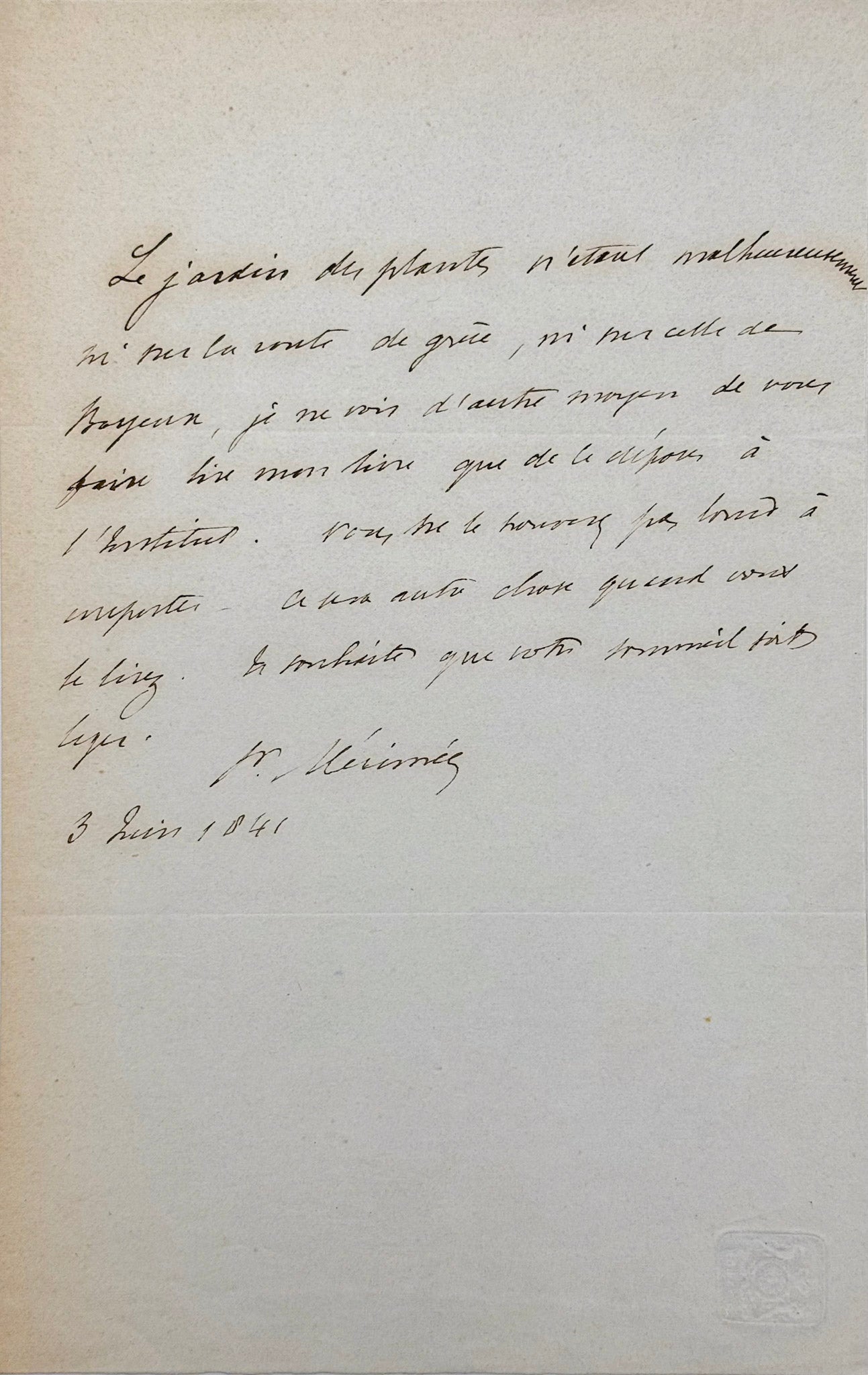 Autograph letter signed, Mérimée