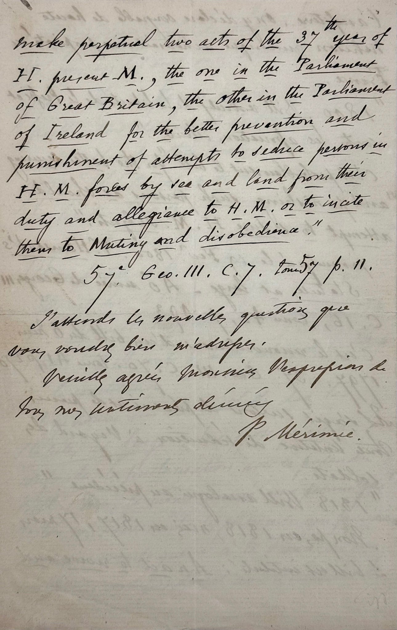 Autograph letter signed, Mérimée