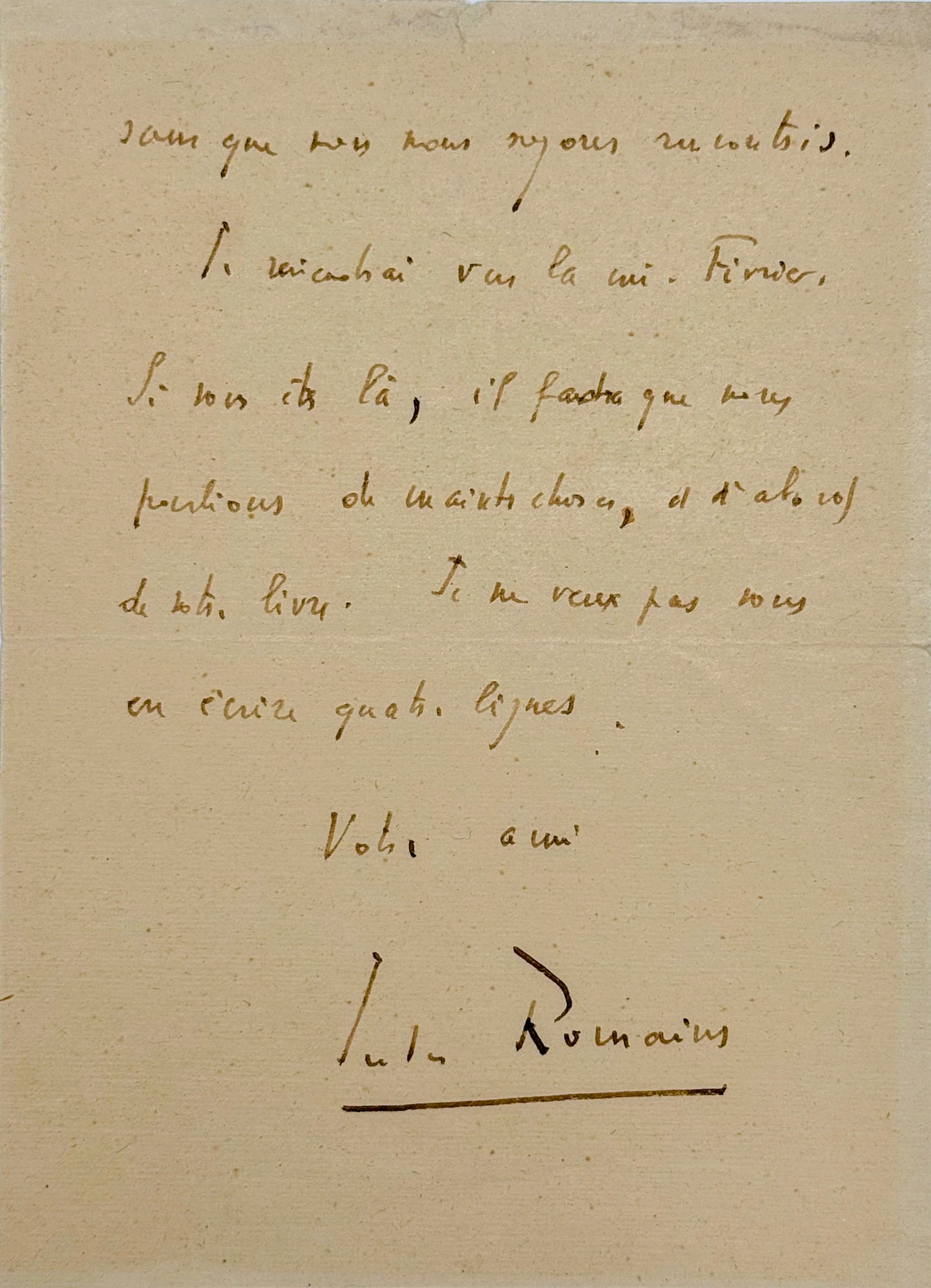 Autograph letter signed, Romains to Maurice Courtois