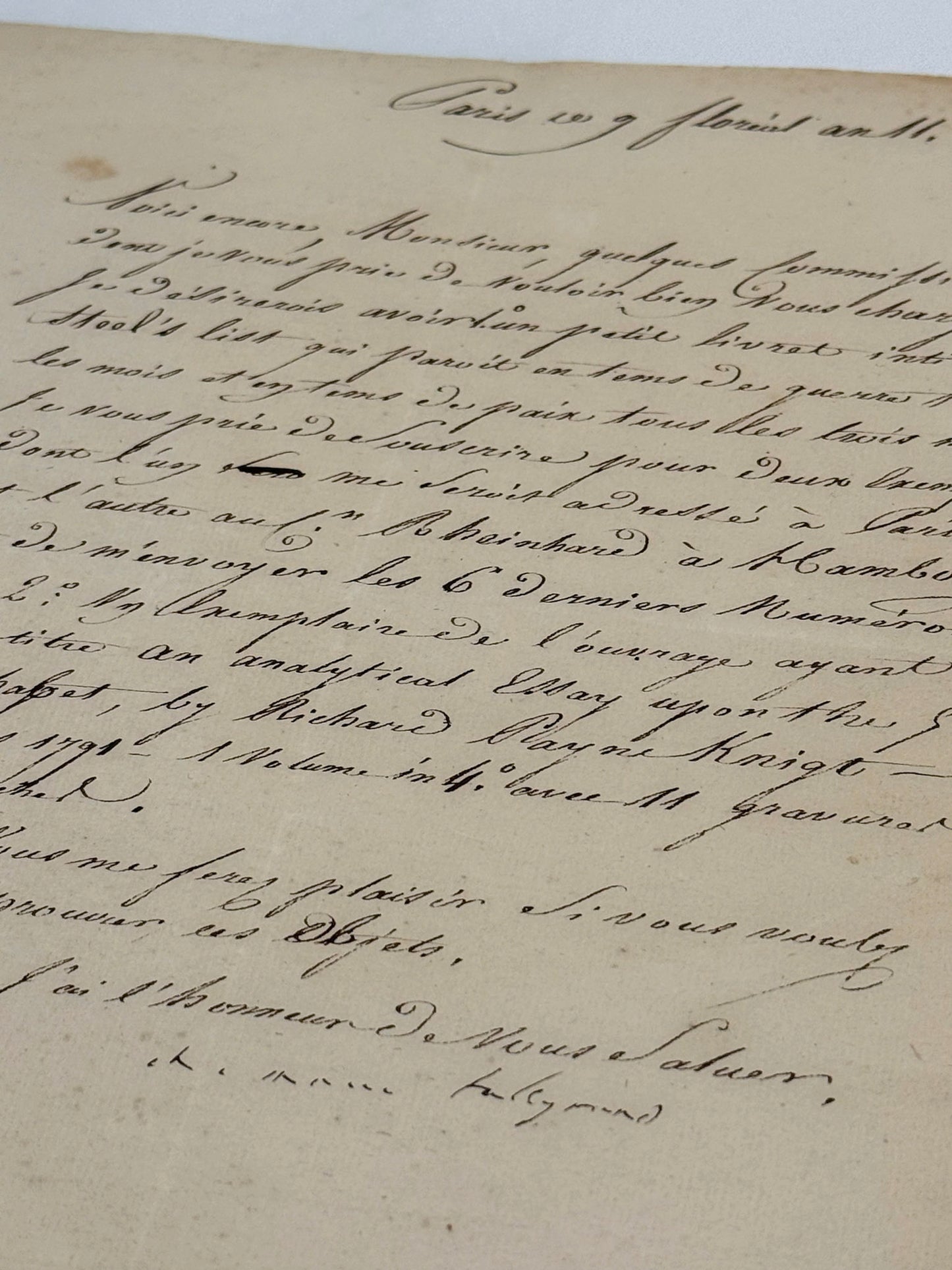 Lettre signée, Talleyrand