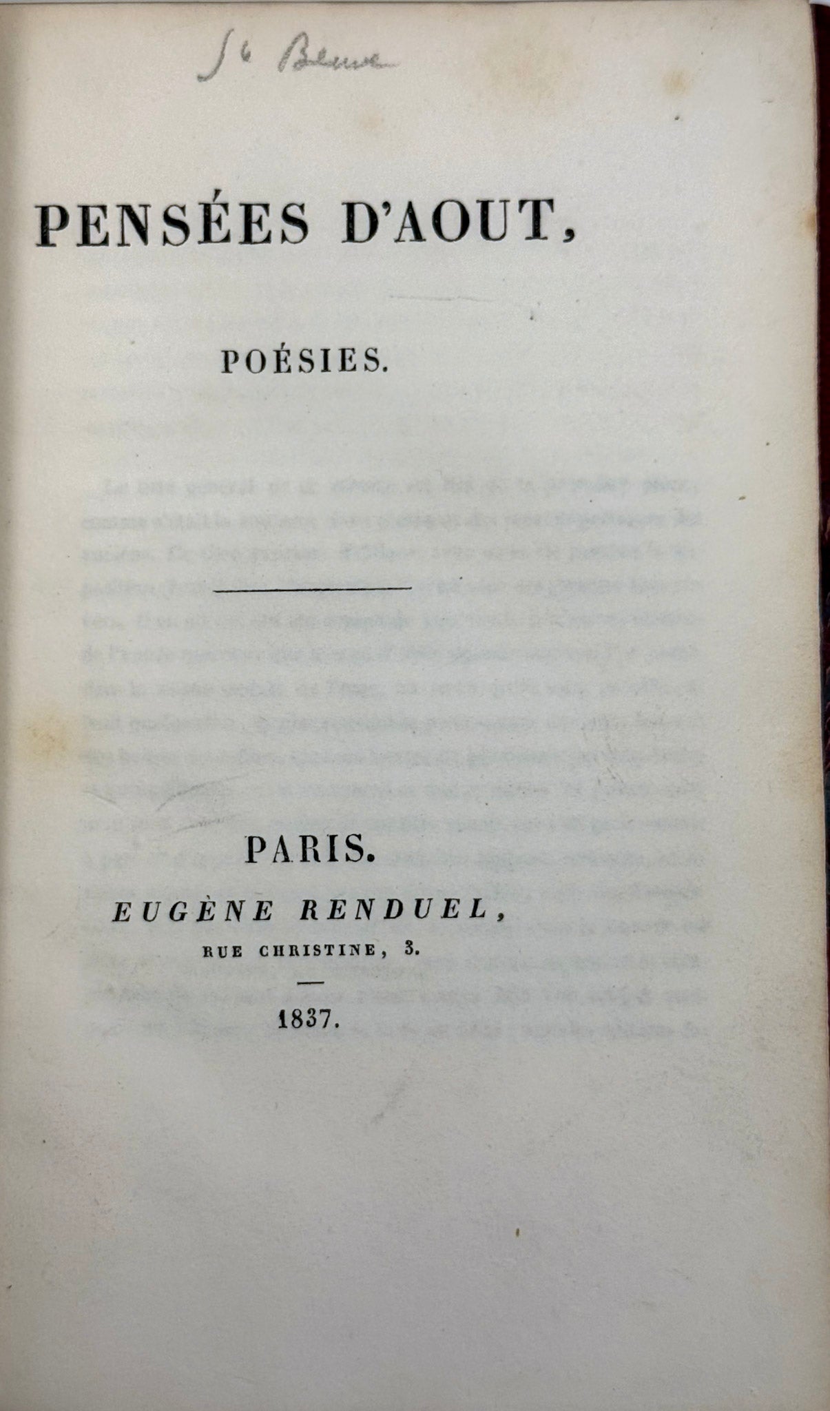 Pensées d'Aôut, poésies