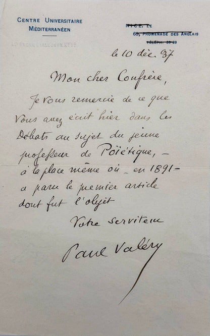 L.A.S. Paul Valéry à Gaétan Sanvoisin