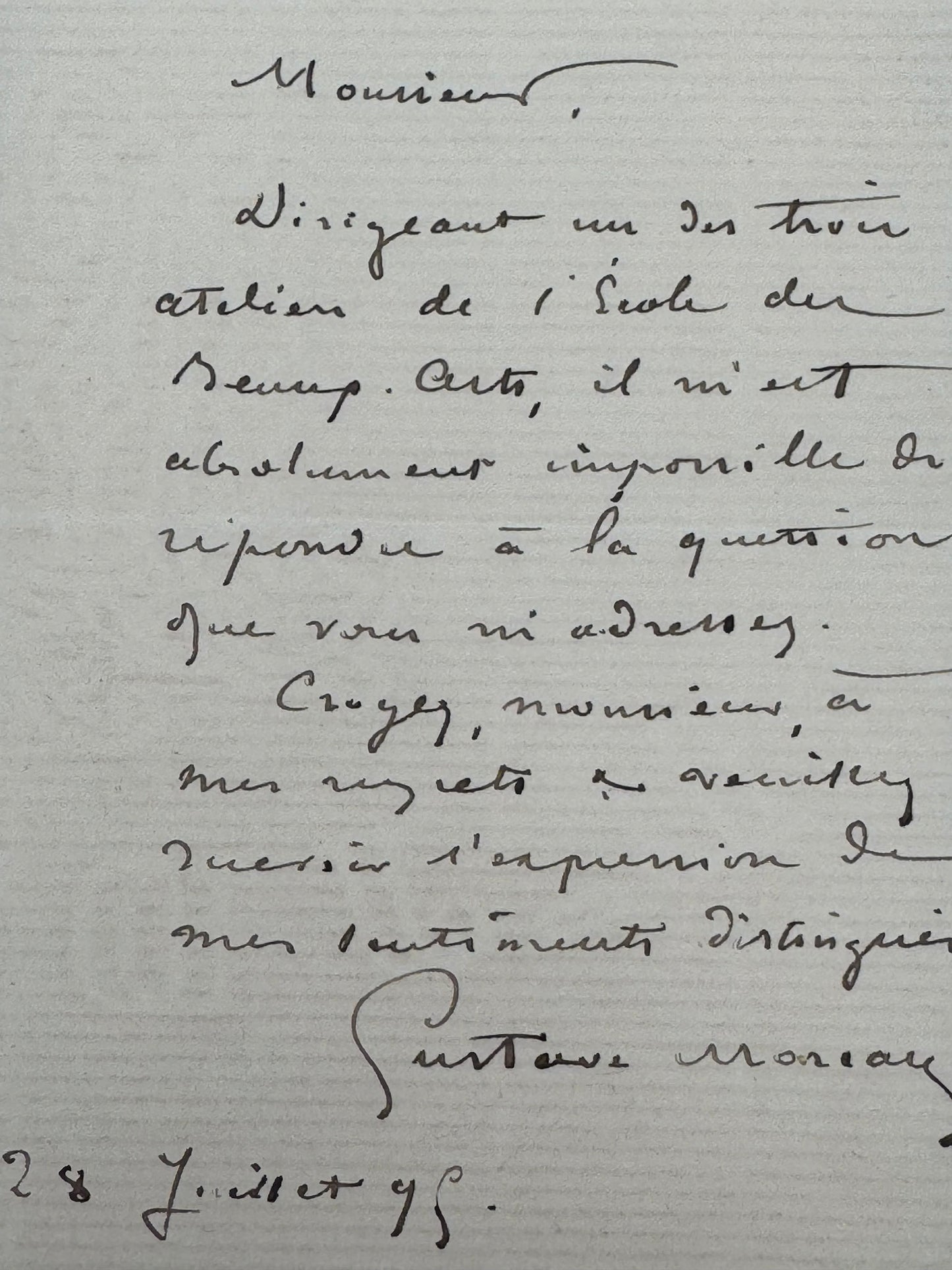 Autograph letter signed, Gustave Moreau