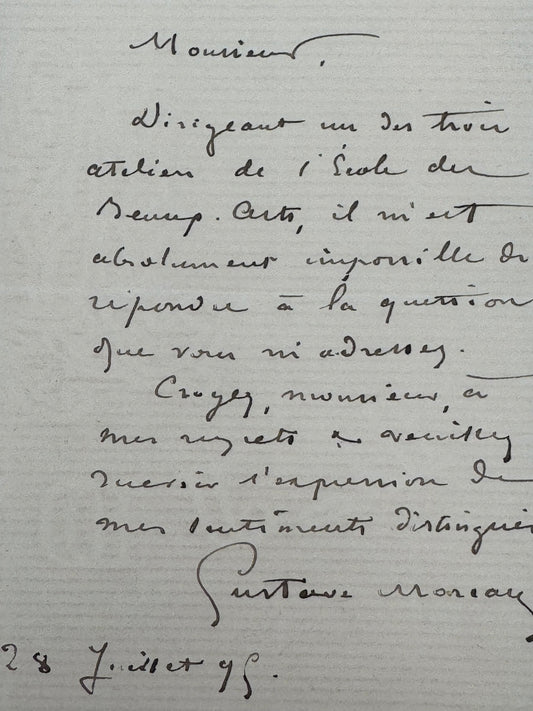Autograph letter signed, Gustave Moreau