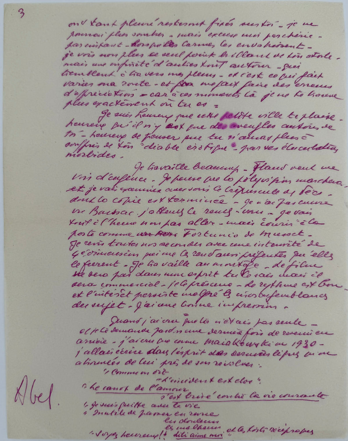 Lettre autographe signée, Abel Gance à Nelly Kaplan