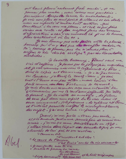Lettre autographe signée, Abel Gance à Nelly Kaplan