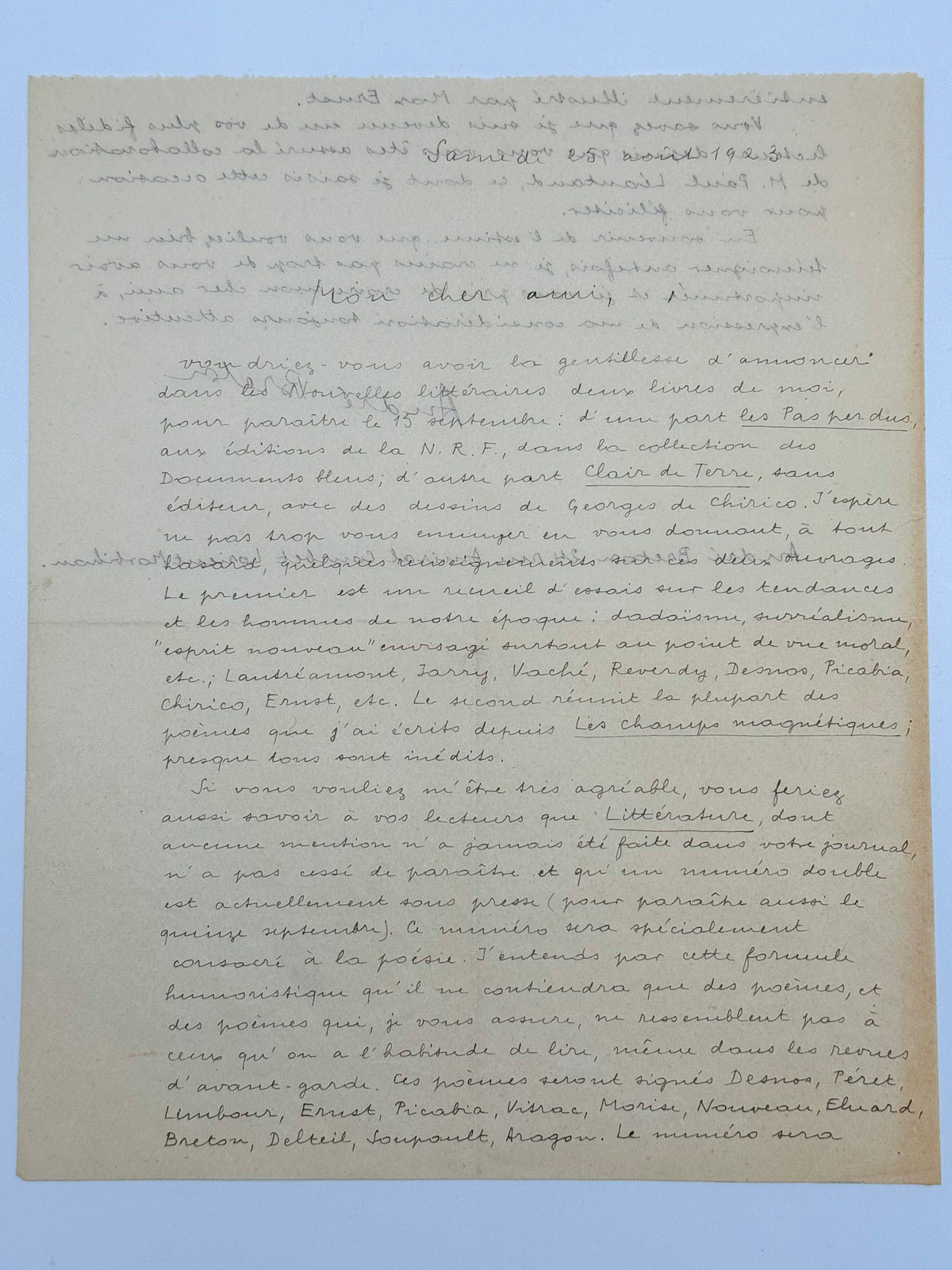 Lettre autographe signée, André Breton à Maurice Martin du Gard