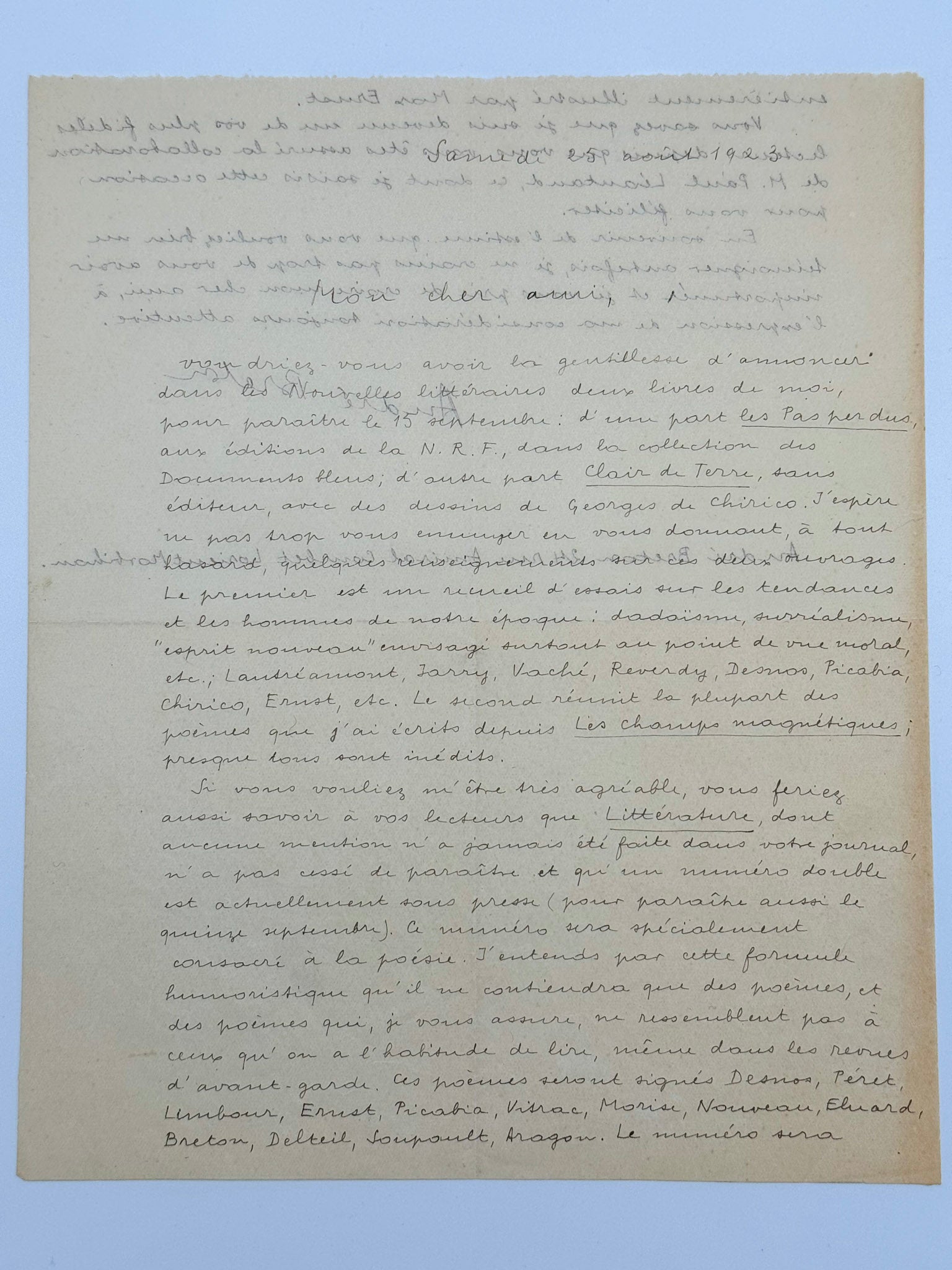Lettre autographe signée, André Breton à Maurice Martin du Gard