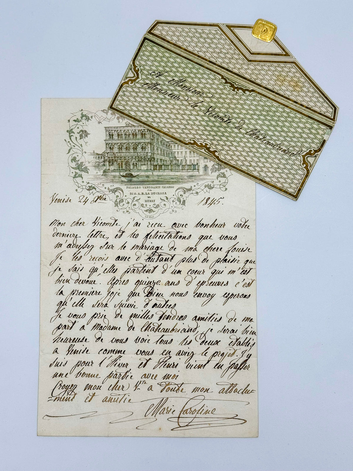 Lettre autographe signée, Duchesse de Berry à Chateaubriand
