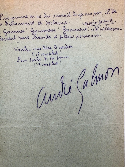 M.A.S., André Salmon, 28 février 1912 ; 5 pages In-8