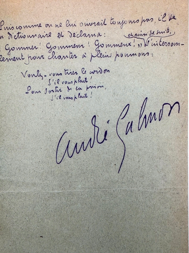 M.A.S., André Salmon, 28 février 1912 ; 5 pages In-8
