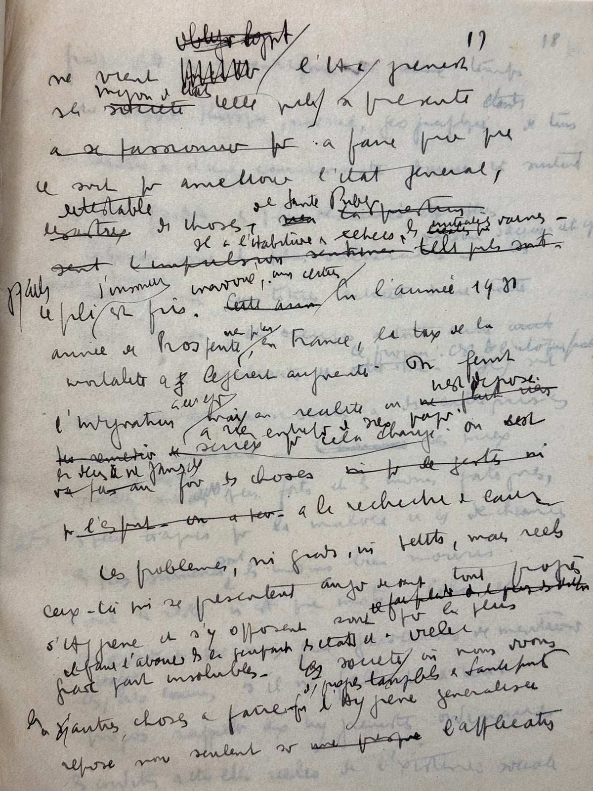 Manuscrit autographe "Mémoire pour le cours des Hauts Etudes"