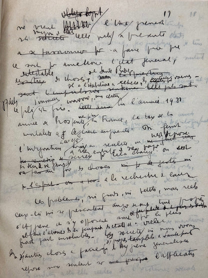 Autograph manuscript "Mémoire pour le cours des Hauts Etudes"