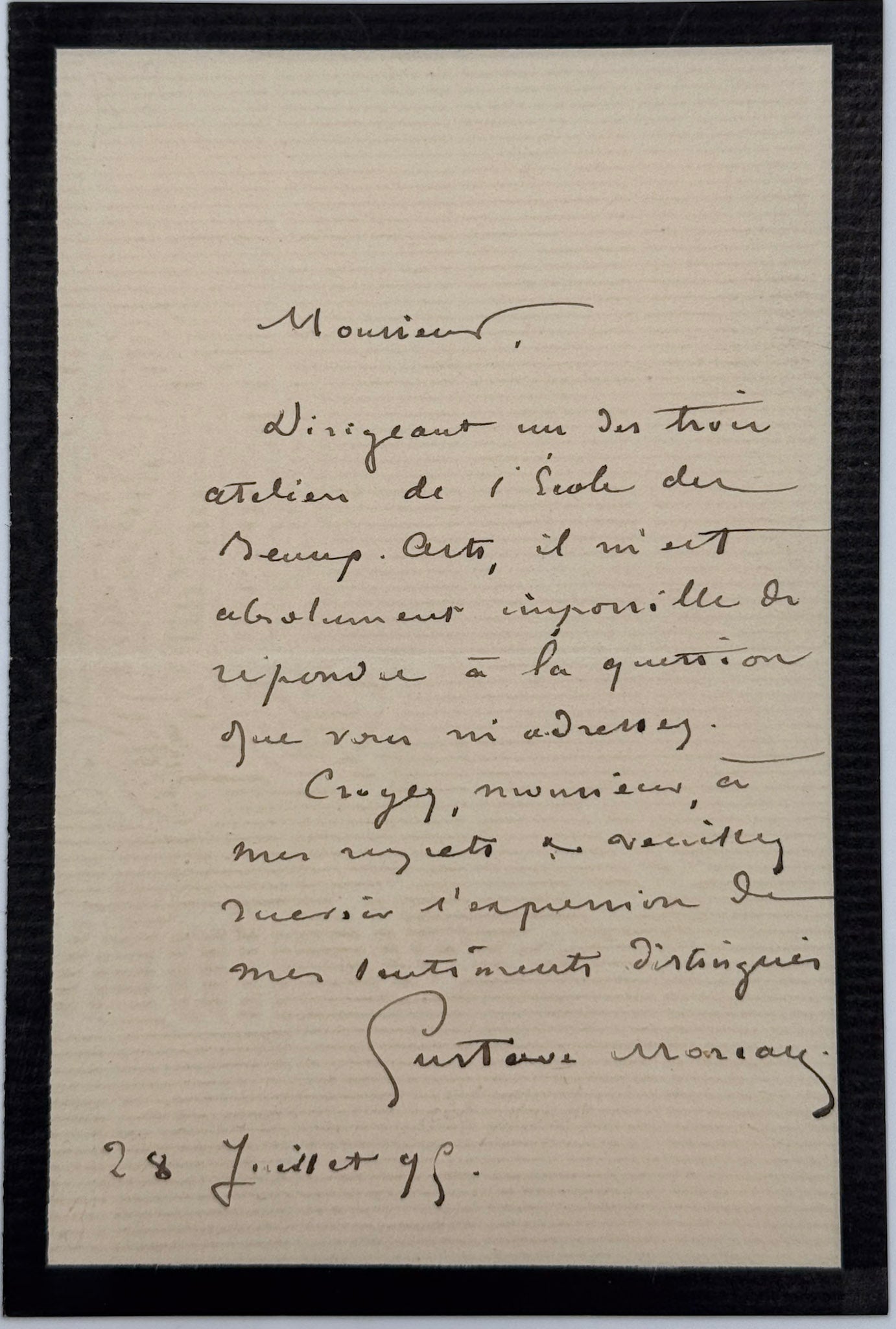Autograph letter signed, Gustave Moreau