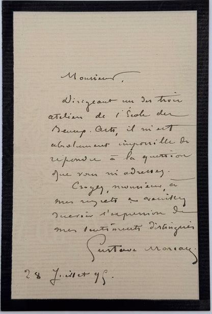 Autograph letter signed, Gustave Moreau