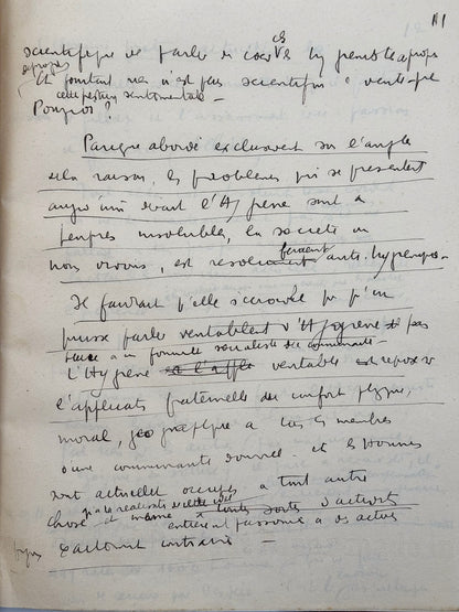 Autograph manuscript "Mémoire pour le cours des Hauts Etudes"
