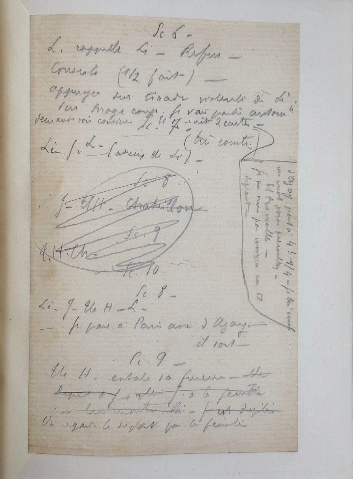 Manuscrit autographe, projet de de pièce tirée de Métier d'amant