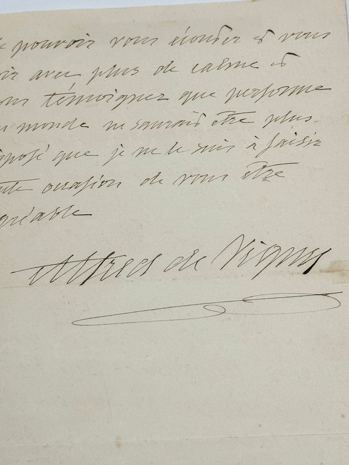 Lettre autographe signée, Alfred de Vigny