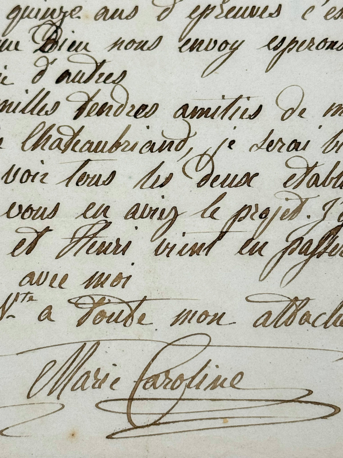 Lettre autographe signée, Duchesse de Berry à Chateaubriand