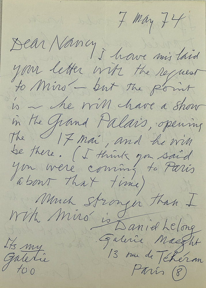 Lettre autographe signée Calder à "Nancy"