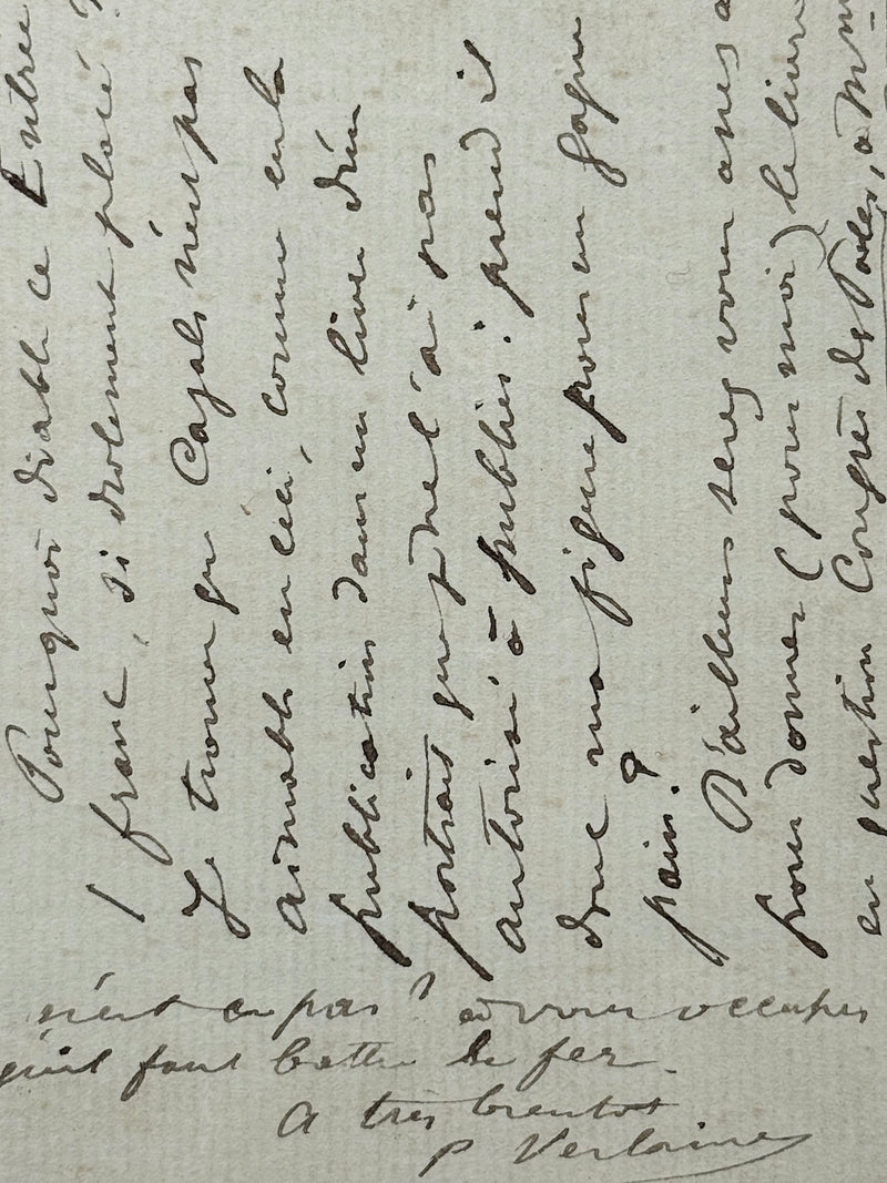 Lettre autographe signée, Verlaine à Léon Deschamps