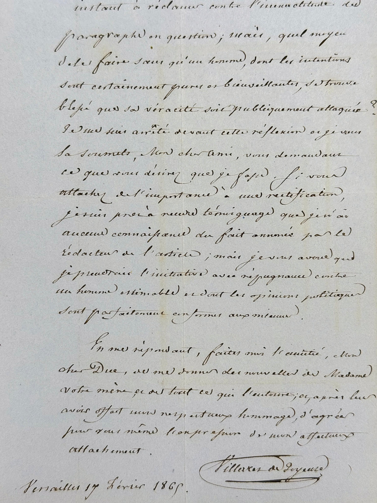 Ensemble de 5 L.A.S. d'Alexis Villaret de Joyeuse 1861-1869, à la Duchesse ou au Duc de Clermont-Tonnerre.