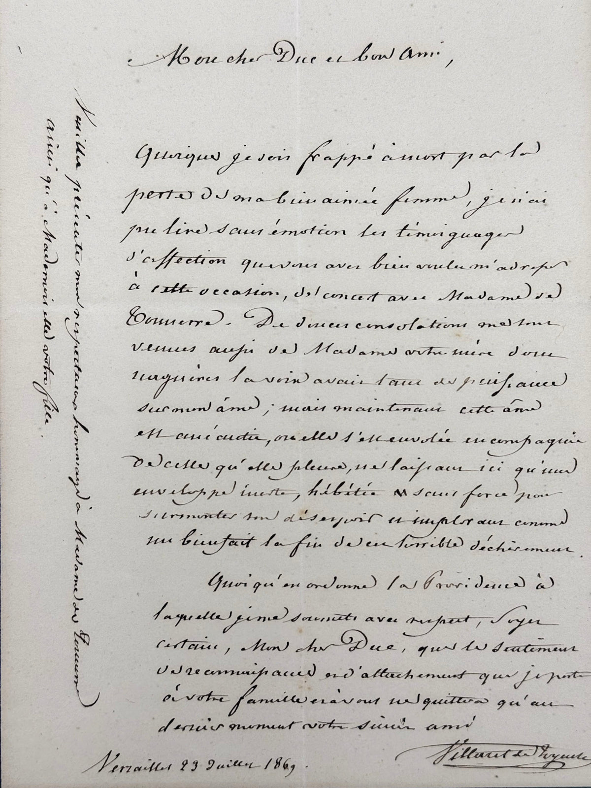 Ensemble de 5 L.A.S. d'Alexis Villaret de Joyeuse 1861-1869, à la Duchesse ou au Duc de Clermont-Tonnerre.