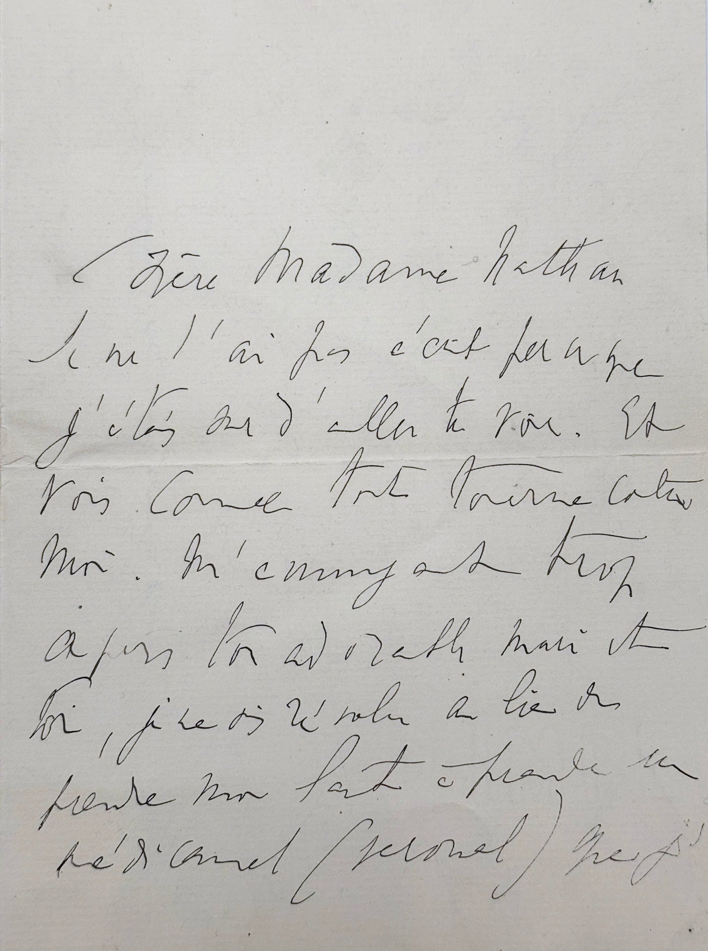 L.A.S. Proust à Madame Charles Nathan