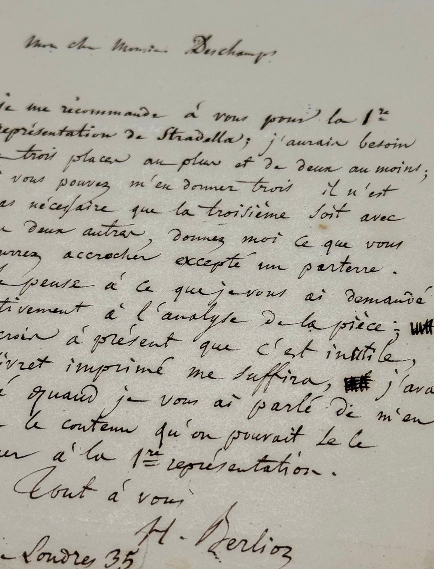 Autograph letter signed, Berlioz to Émile Deschamps