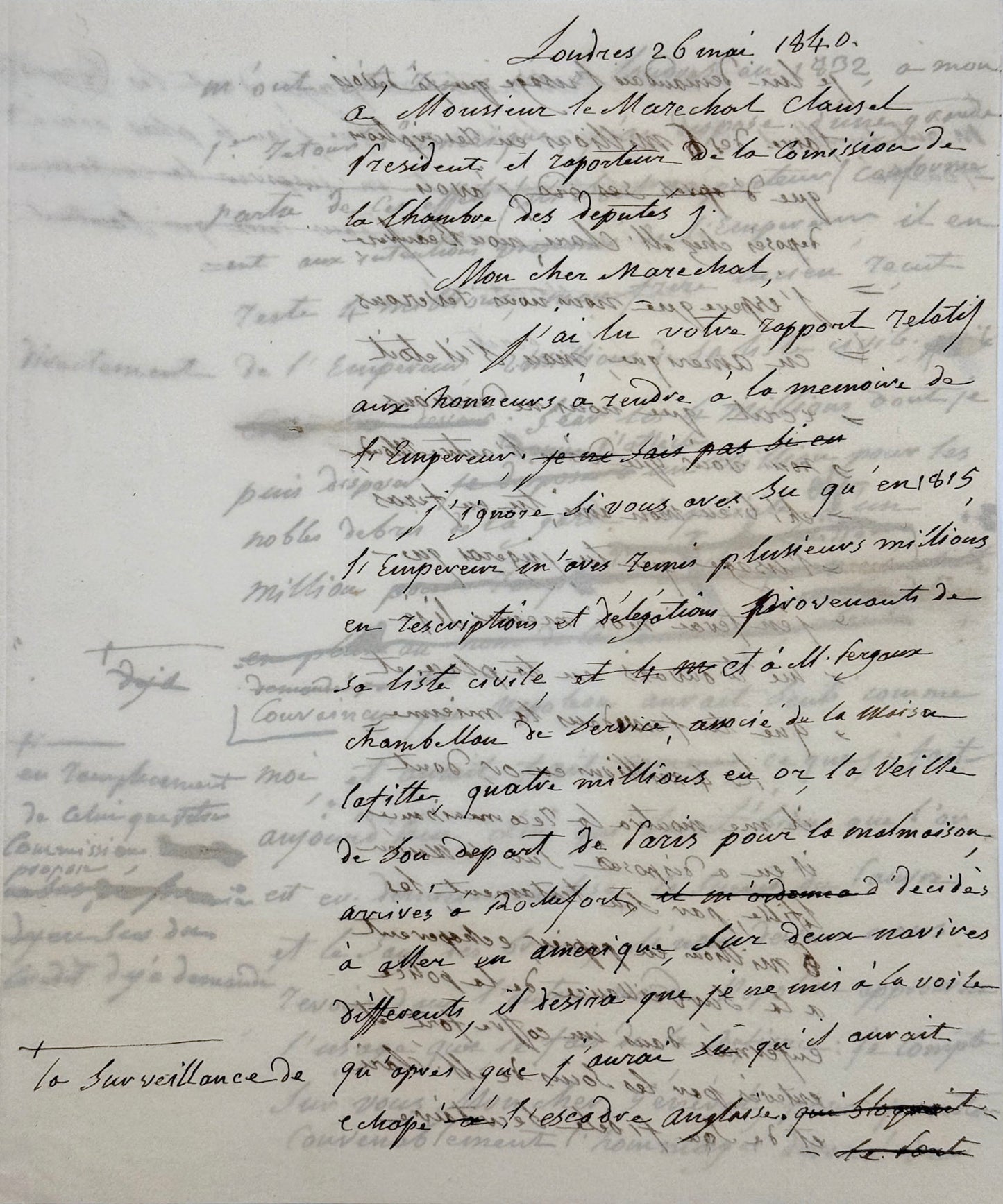 Autograph draft, J. Bonaparte to Marshal Clauzel
