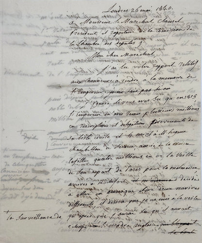 Autograph draft, J. Bonaparte to Marshal Clauzel