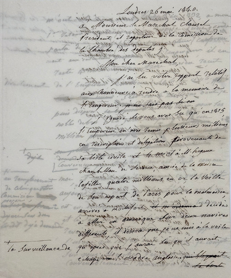 Brouillon autographe, J. Bonaparte au maréchal Clauzel