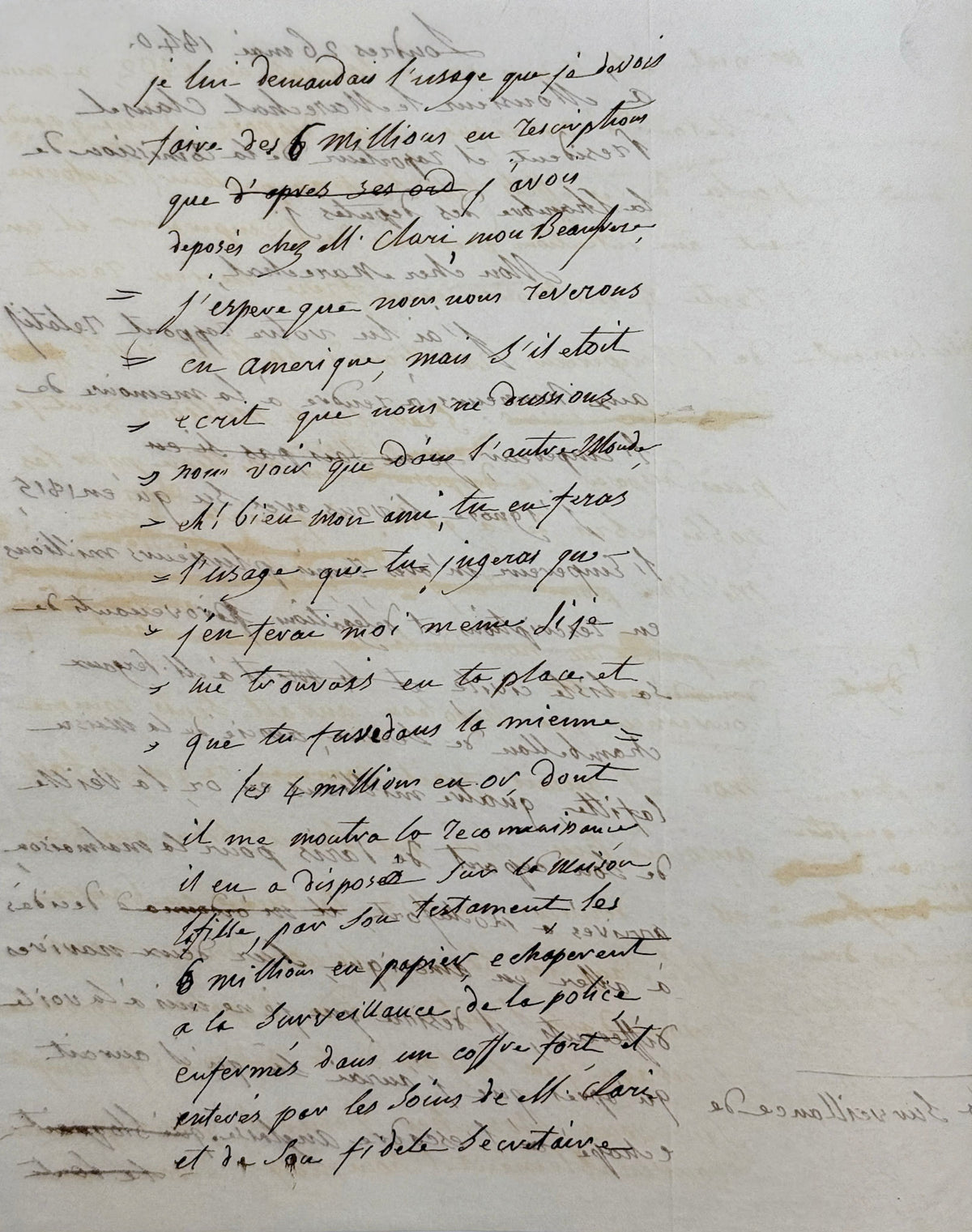 Autograph draft letter, J. Bonaparte to Marshal Clauzel