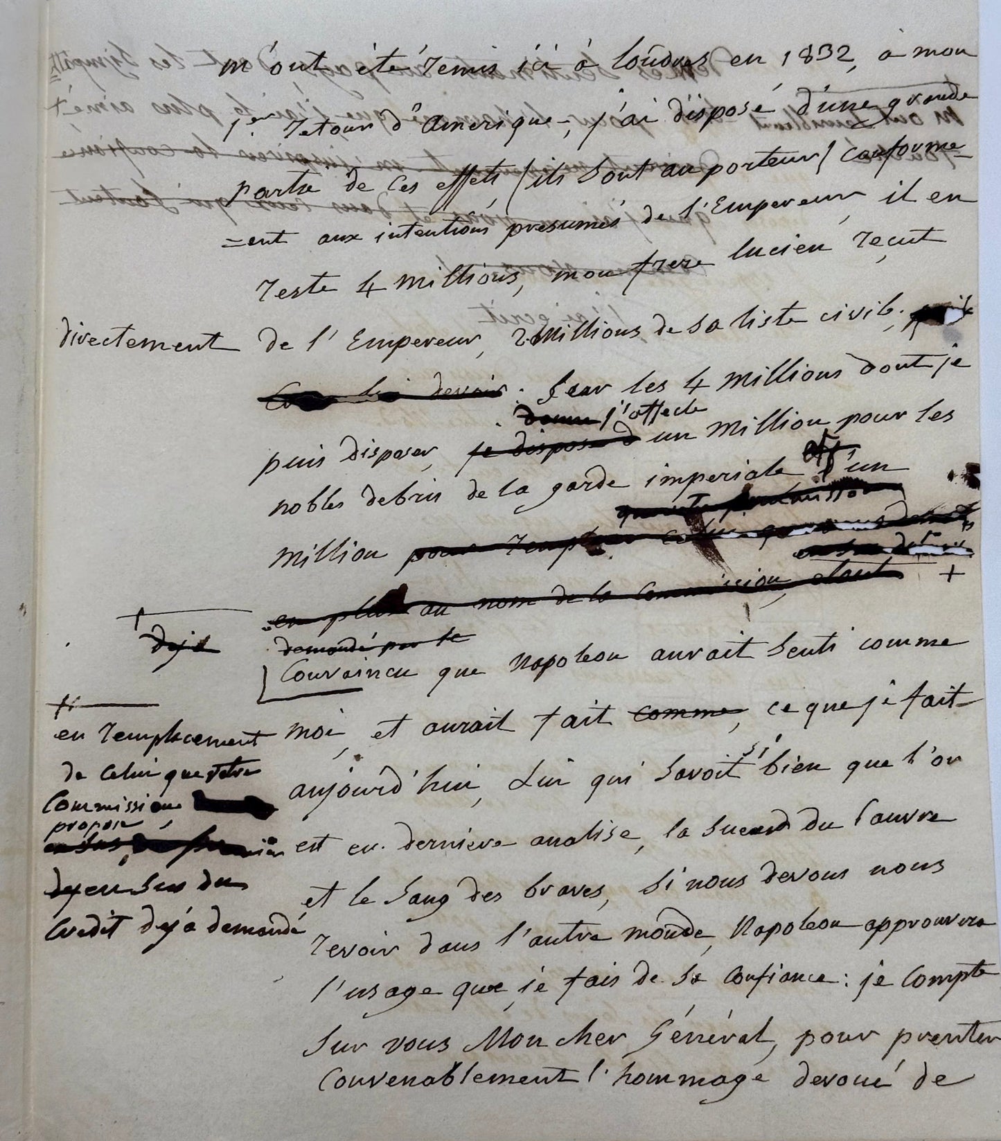 Autograph draft, J. Bonaparte to Marshal Clauzel
