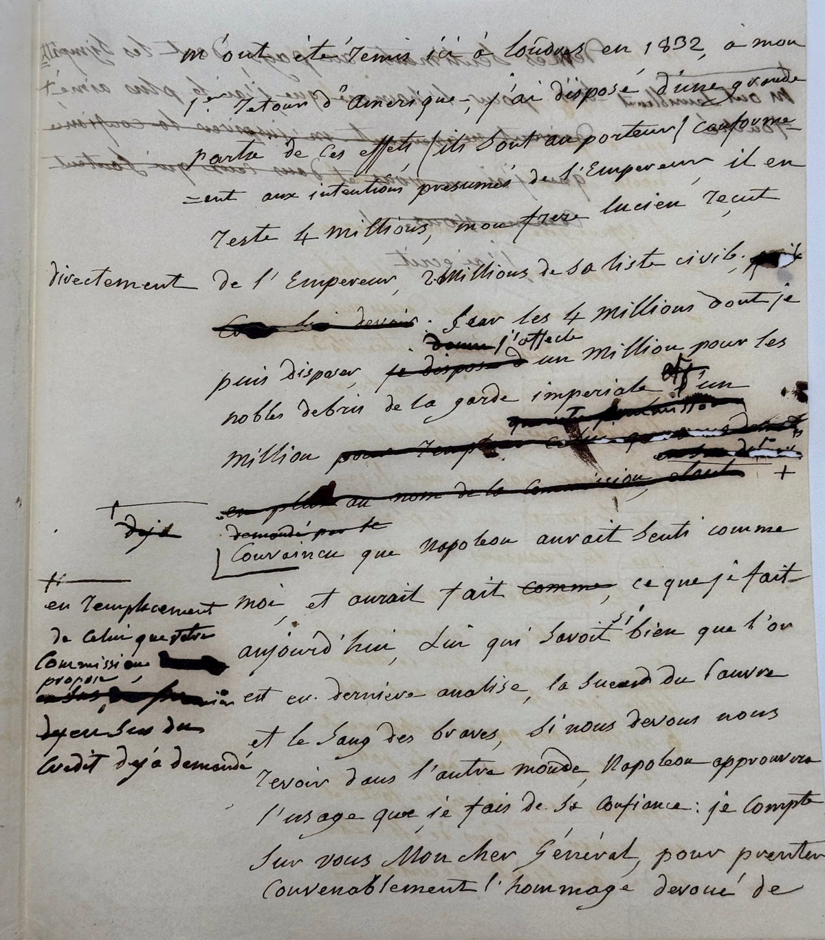 Autograph draft letter, J. Bonaparte to Marshal Clauzel