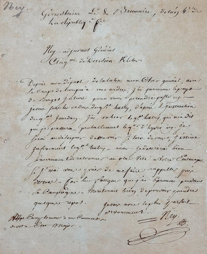 Lettre autographe signée, Ney au général Kléber