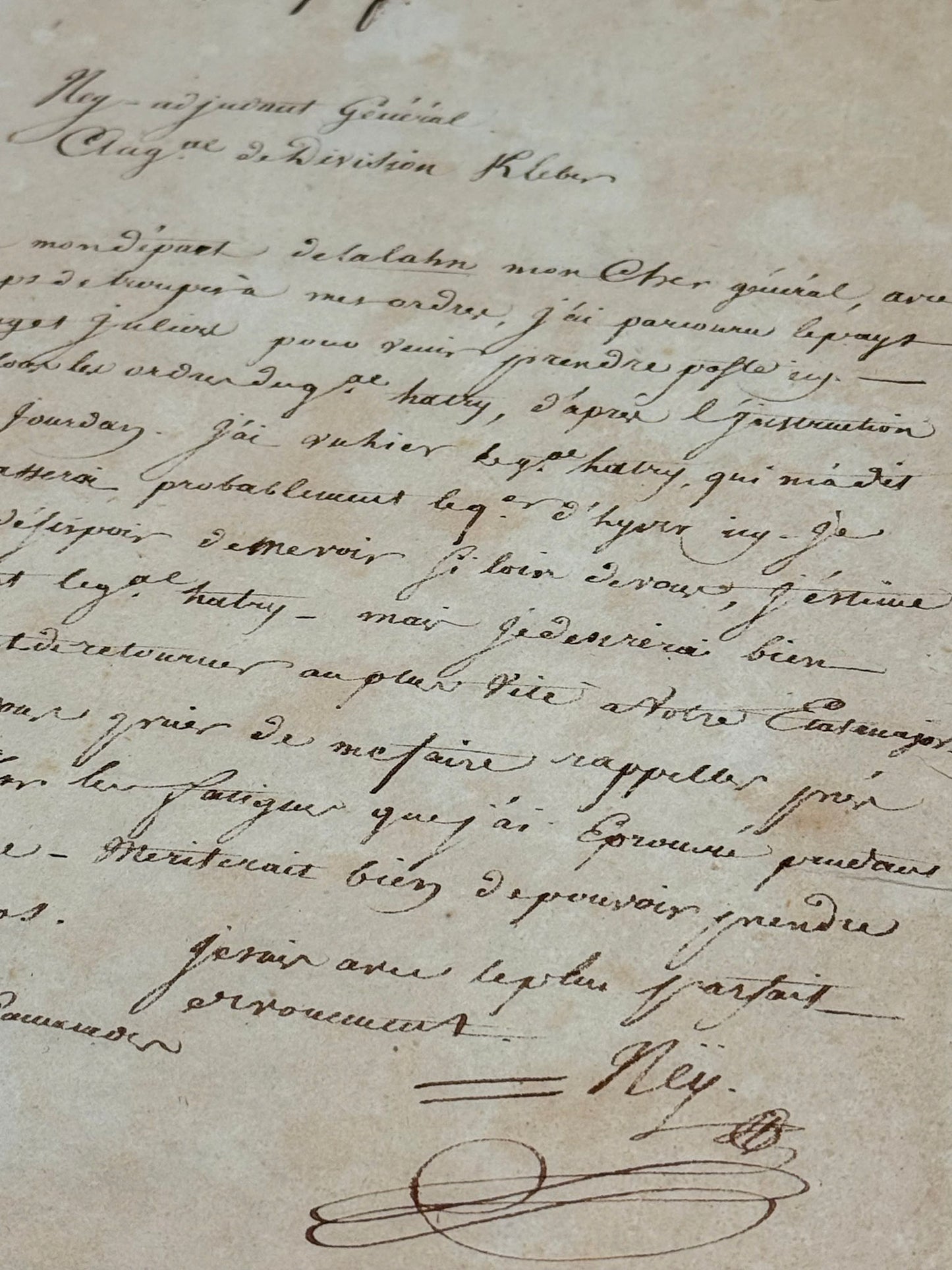 Lettre autographe signée, Ney au général Kléber