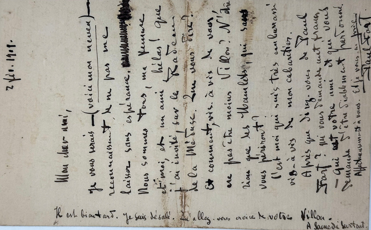 Autograph letter signed, Paul Fort