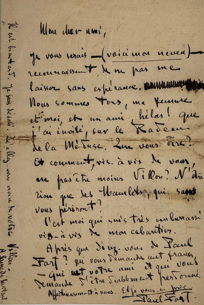 Autograph letter signed, Paul Fort