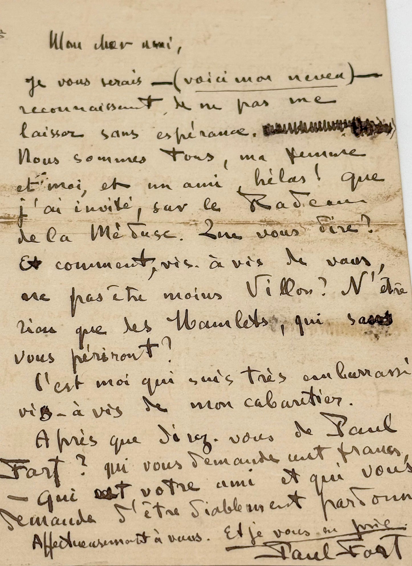Autograph letter signed, Paul Fort
