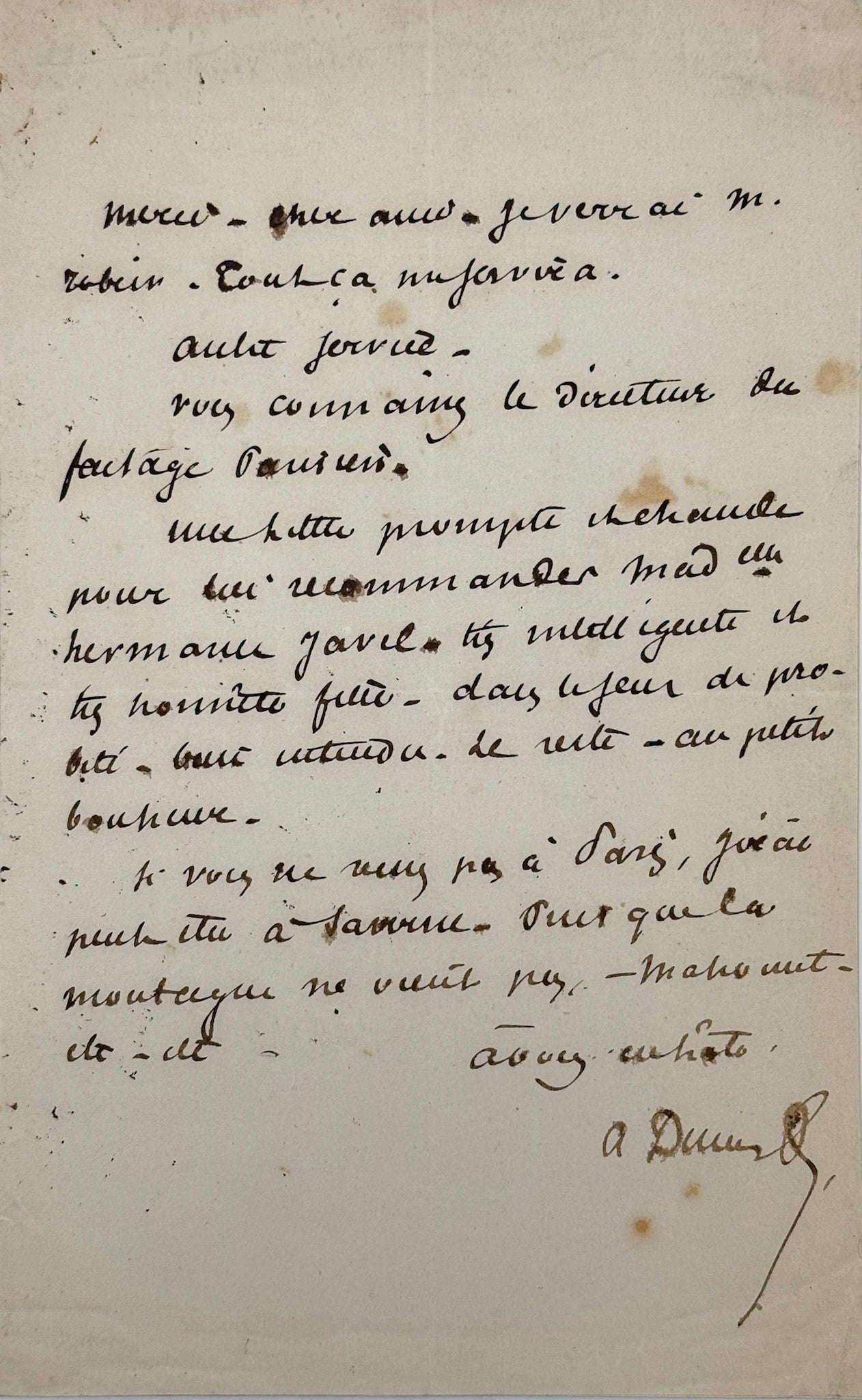 Autograph letter signed, Dumas fils