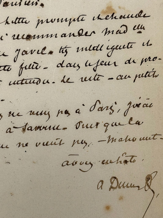 Autograph letter signed, Dumas fils