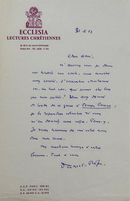 Autograph letter signed, Rops to Georges Lubin