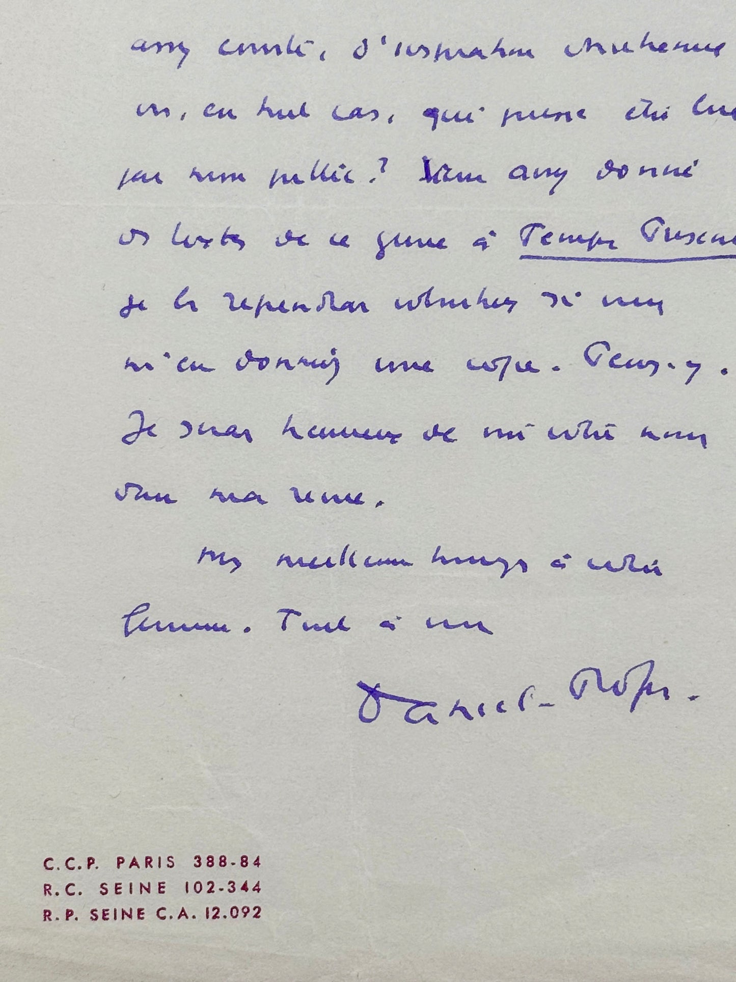 Autograph letter signed, Rops to Georges Lubin