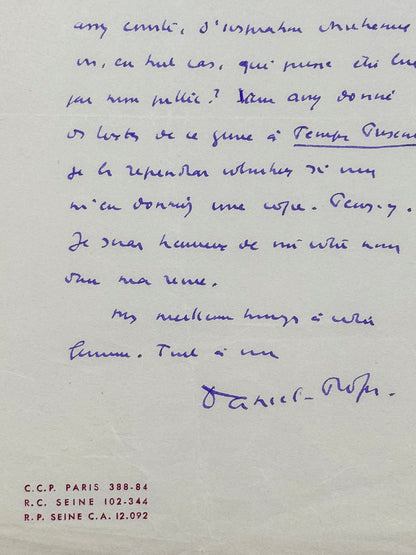 Autograph letter signed, Rops to Georges Lubin